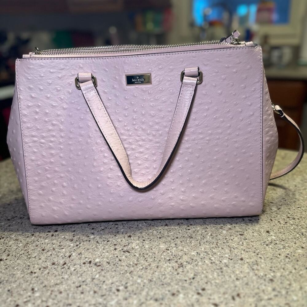 Kate Spade New York Loden Bristol Drive Ostrich Leather Satchel Bag Pink Gold